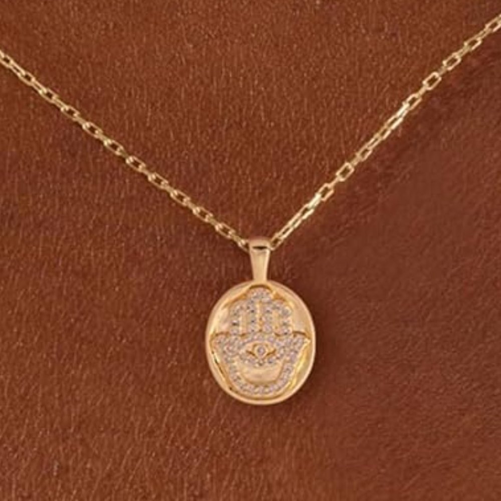 Neiman Marcus 14k Gold Plated Hamza Hand Necklace